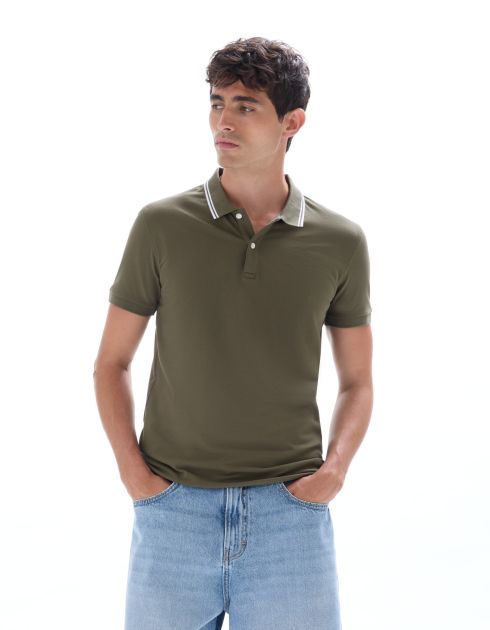 Polo slim coton stretch - kaki