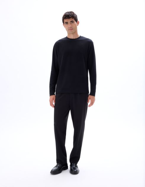 T-shirt relaxed coton mélangé manches longues - noir