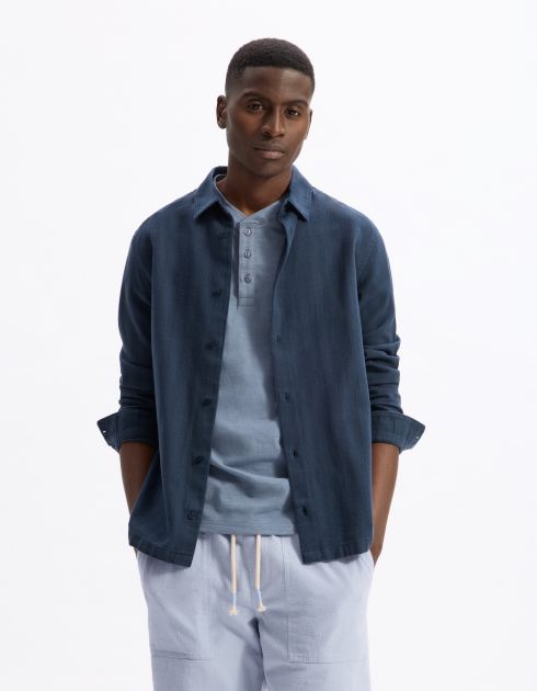 Chemise regular jacquard 100% coton - marine