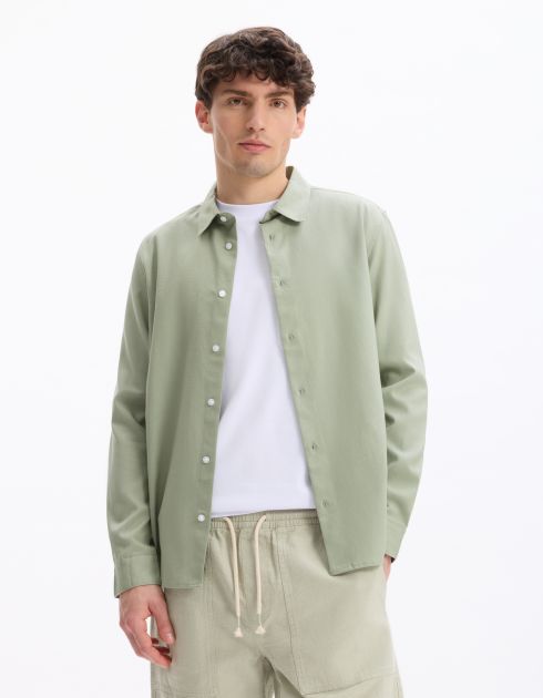 Chemise regular en coton mélangé - kaki