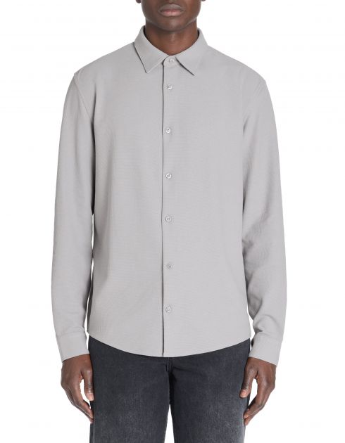 Chemise regular en maille gaufré coton stretch - gris