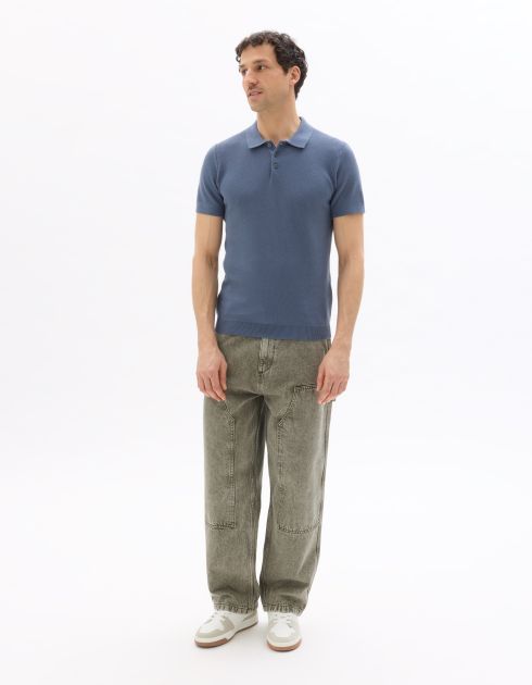 Polo slim en maille texturée 100% coton - bleu