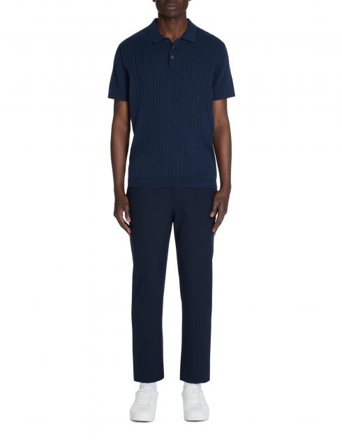 Polo regular en maille texturée coton mélangé - marine