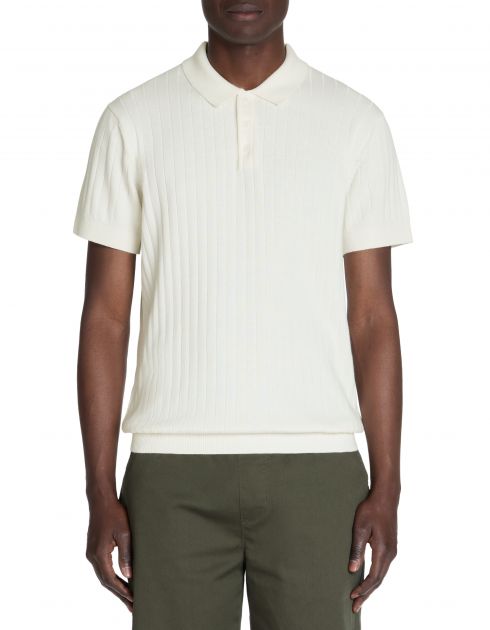 Polo regular en maille texturée coton mélangé - écru