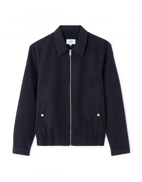 Blouson col chemise en lin et coton - marine