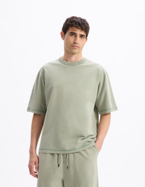 T-shirt oversize col rond 100% coton - kaki