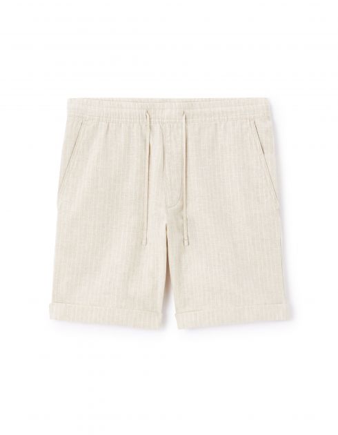 Bermuda rayé en lin et coton - beige