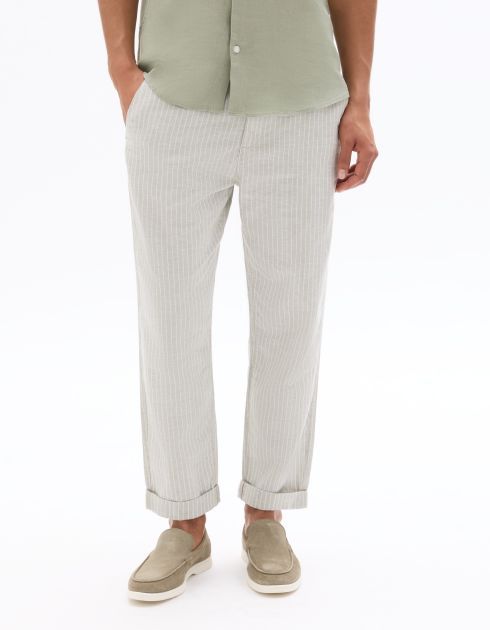 Pantalon rayé en lin et coton - vert
