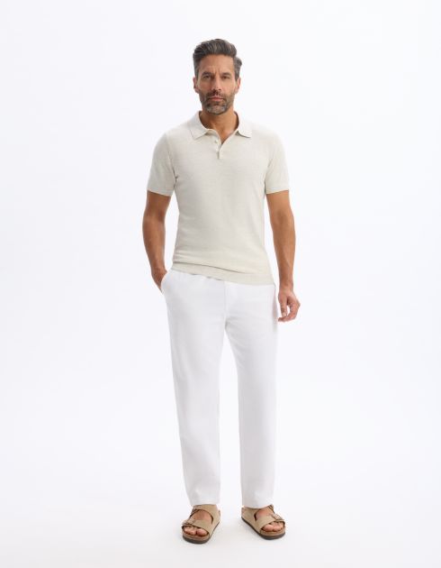 Polo slim en maille coton mélangé - ecru