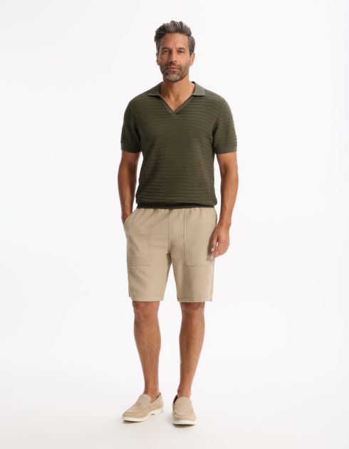 Polo slim en maille texturée coton mélangé - kaki