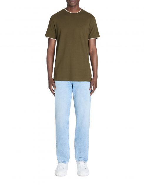 T-shirt straight col rond 100% coton stretch - kaki
