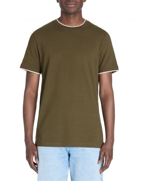 T-shirt straight col rond 100% coton stretch - kaki