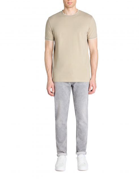 T-shirt straight col rond 100% coton stretch - beige