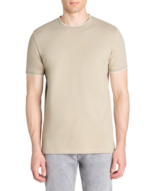 T-shirt straight col rond 100% coton stretch - beige
