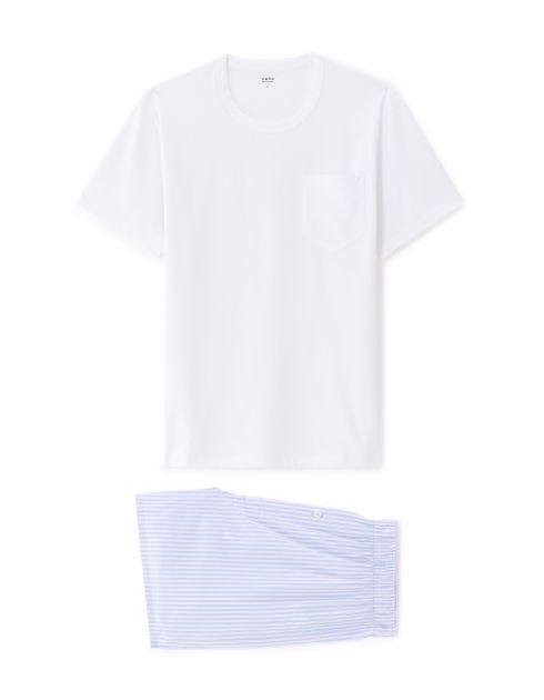 Pyjama caleçon 100% coton - blanc