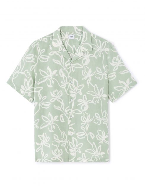 Chemisette regular à motif floral en lin et coton - kaki
