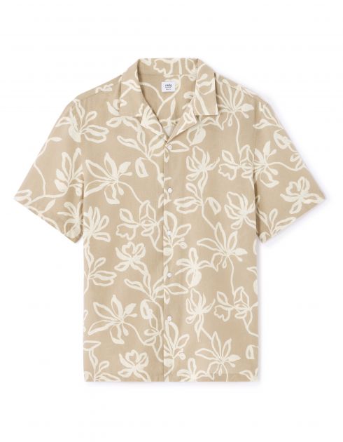 Chemisette regular à motif floral en lin et coton - beige