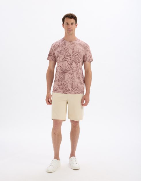 T-shirt regular col rond 100% coton fleuri - rose