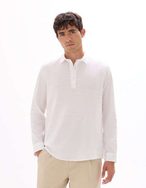 Vareuse unie en lin et coton - blanc