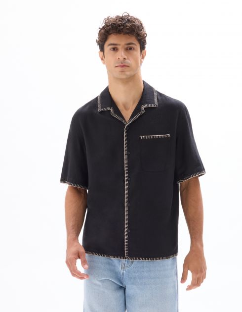 Chemisette regular en lin et viscose - noir