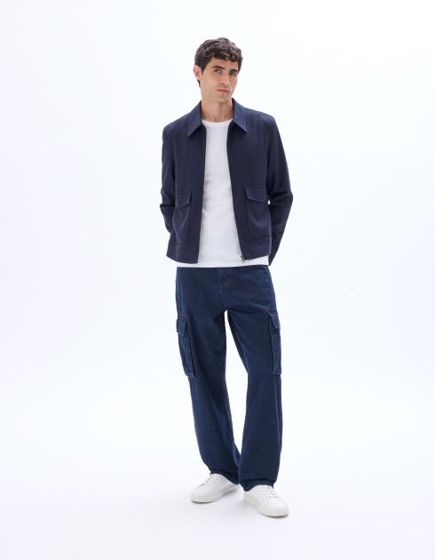 Blouson zippé col chemise - bleu foncé