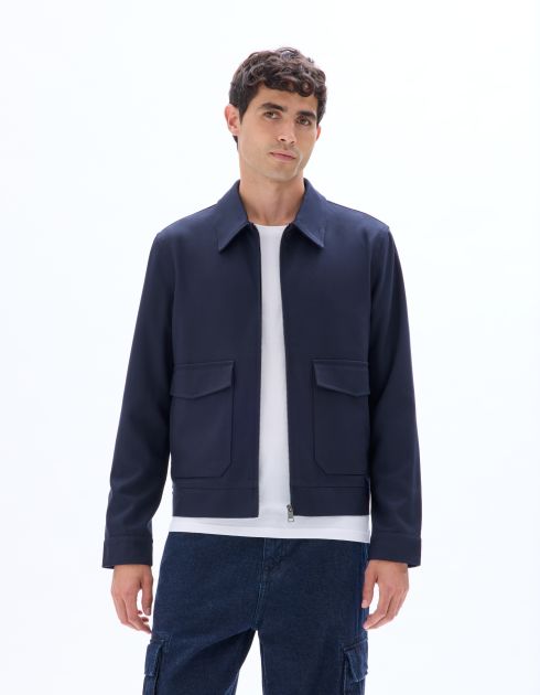 Blouson zippé col chemise - bleu foncé
