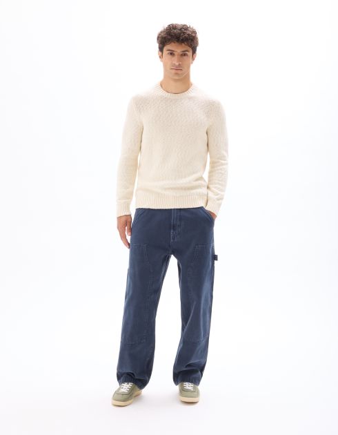 Pull col rond en maille flammée 100% coton - écru