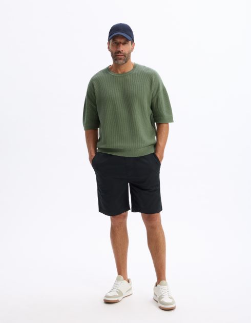 T-shirt boxy col rond 100% coton - kaki