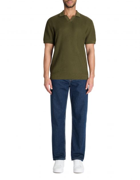 Polo boxy en maille texturée 100% coton - kaki