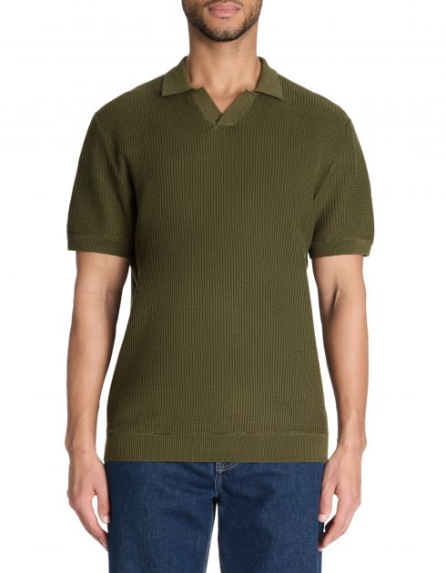 Polo boxy en maille texturée 100% coton - kaki