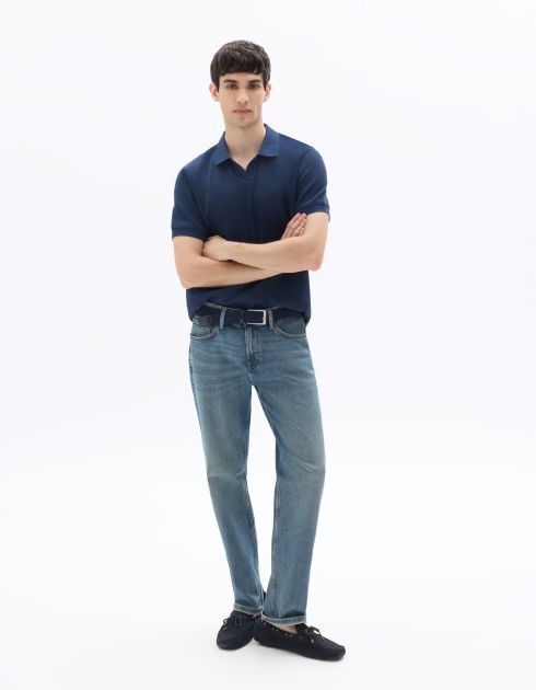 Polo regular en maille côtelé 100% coton - bleu foncé