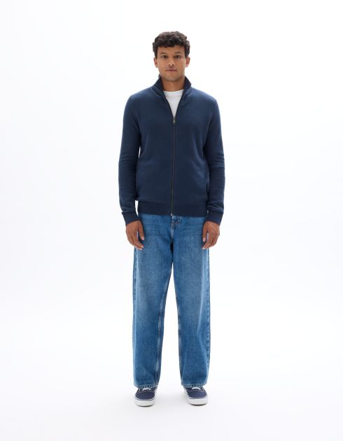 Cardigan en maille piqué 100% coton - marine