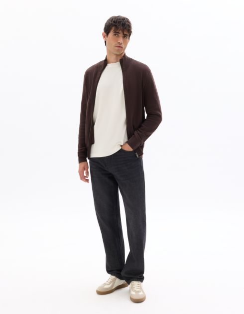 Gilet zippé col camionneur en maille piquée - marron
