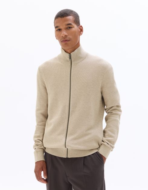 Gilet zippé col camionneur en maille piquée - beige