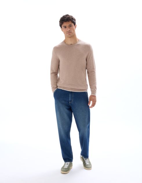 Pull col rond uni regular - beige