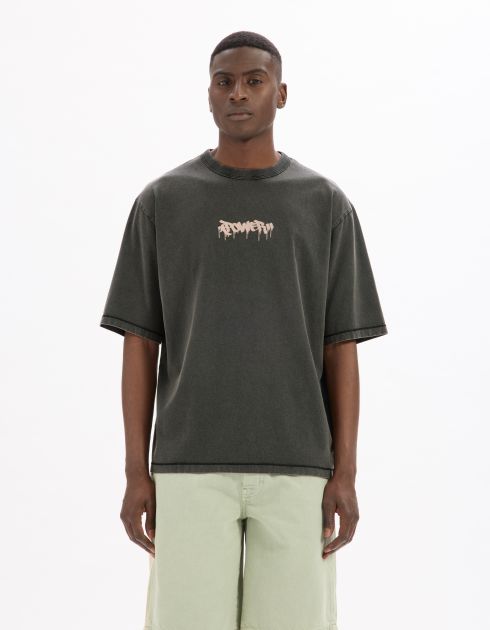T-shirt oversize col rond 100% coton imprimé - noir