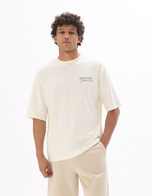T-shirt oversize col rond 100% coton imprimé astro - écru