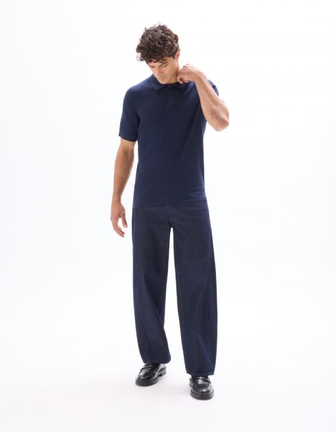 Polo regular maille côtelé - marine