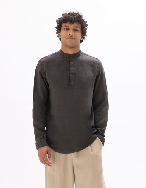 Vareuse col mao 100% lin - gris foncé