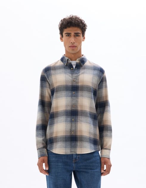 Chemise regular à carreaux en flanelle 100% coton - beige