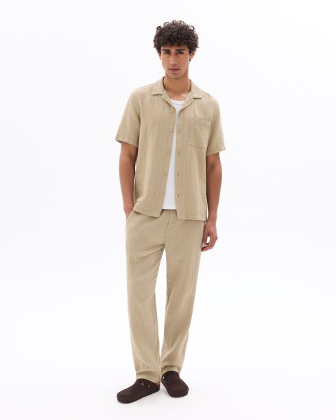 Pantalon relaxed 100% gaze de coton - taupe