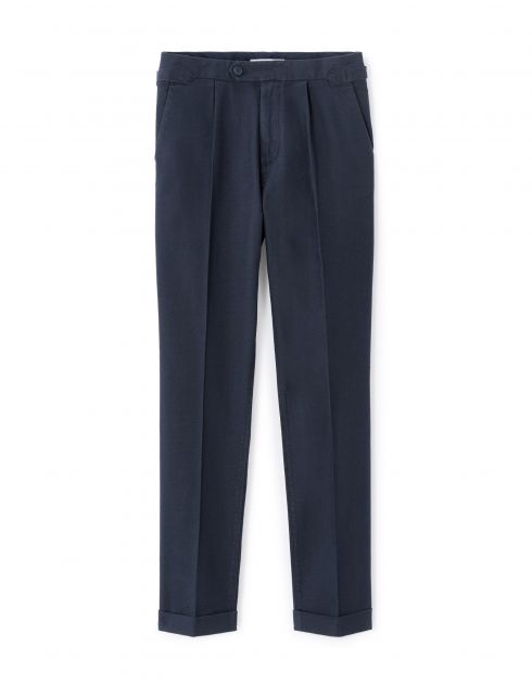Pantalon chino slim coton lin - marine