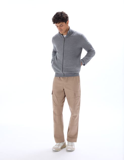 Pantalon cargo straight coton stretch - beige clair