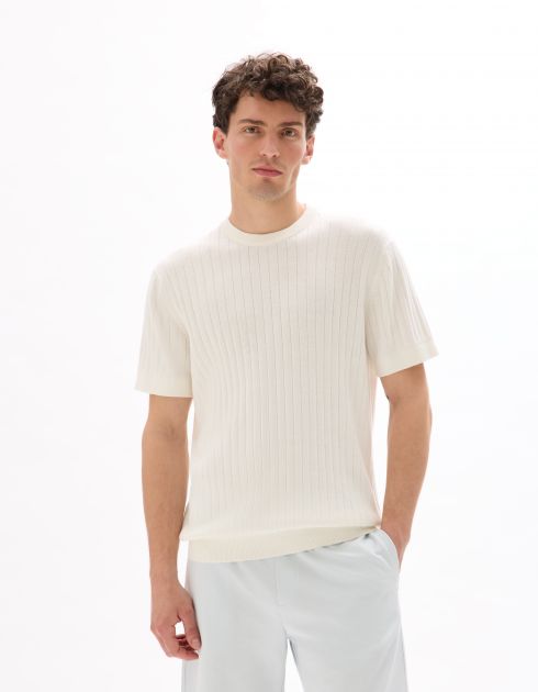 T-shirt regular col rond en maille - écru