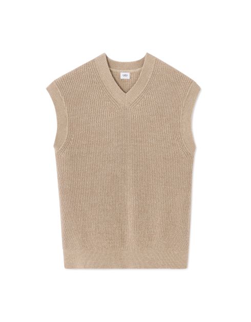 Pull col V en maille perlé 100% coton - beige
