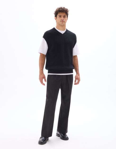 Pull col V en maille perlé 100% coton - noir