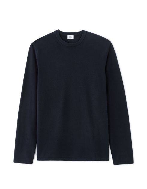 Pull col rond en coton mouliné - marine