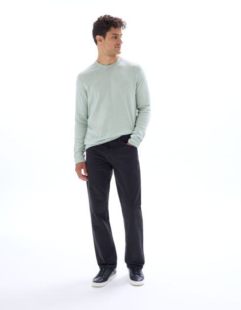 Pull col rond en coton mouliné - bleu clair