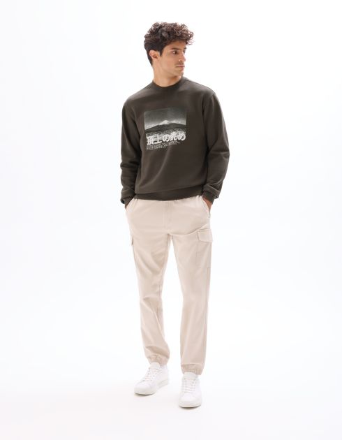 Pantalon cargo straight coton stretch - beige clair