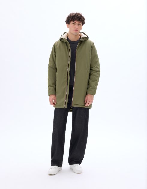 Parka à capuche doublé sherpa - kaki